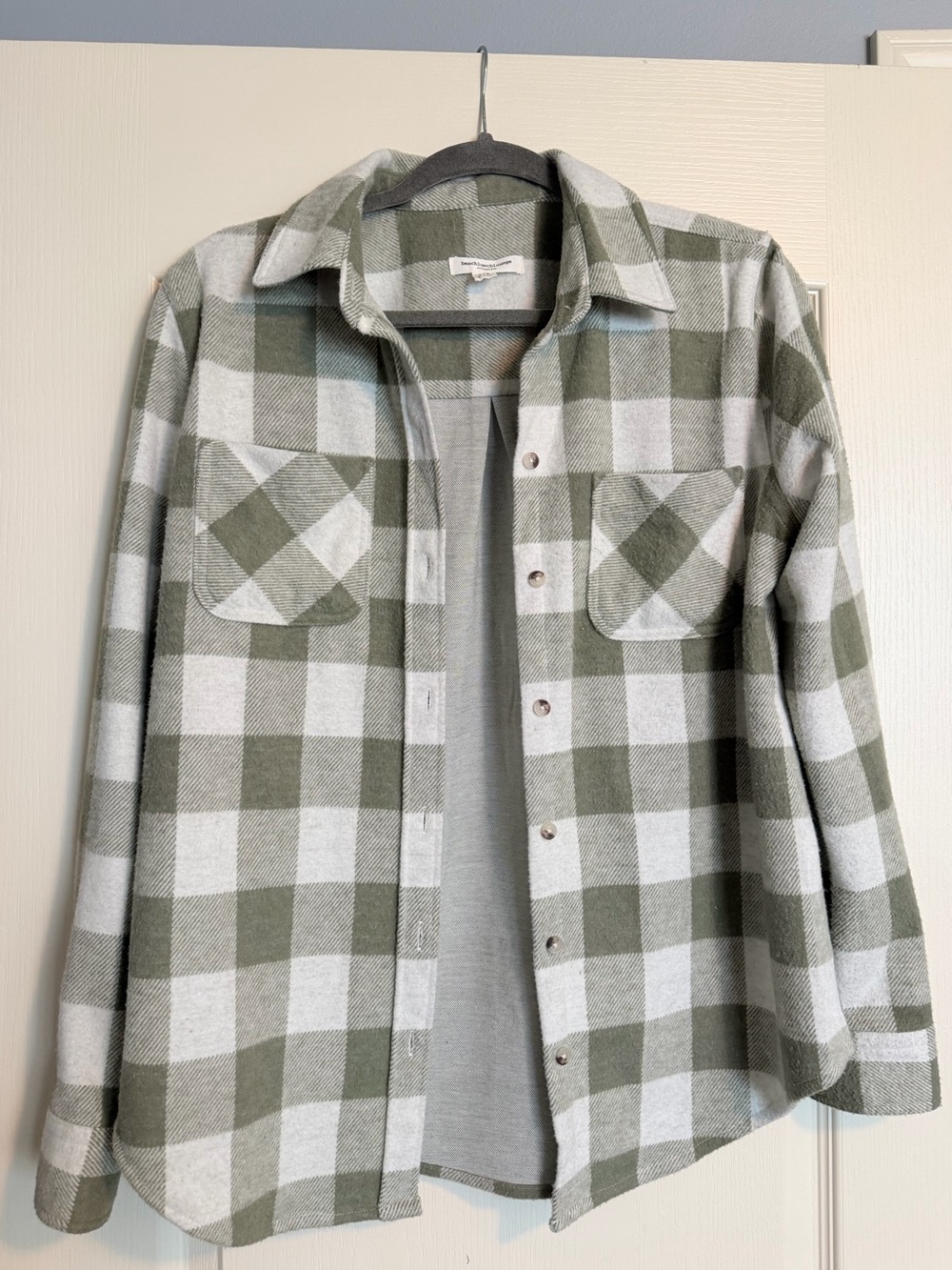 Women’s Olive Green Check Flannel Shirt Jacket